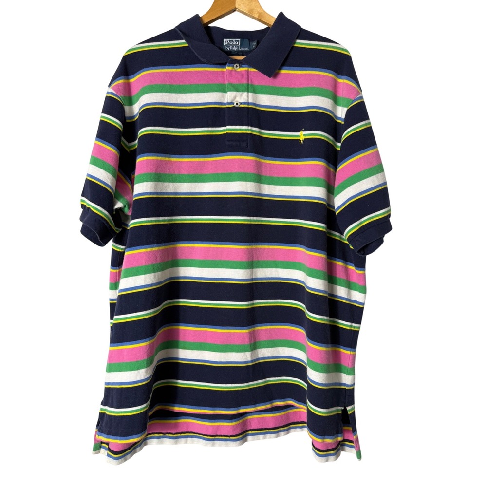 Polo Ralph Lauren Polo Sz 3XB Multi-Color Striped Short Sleeve Pique Preppy